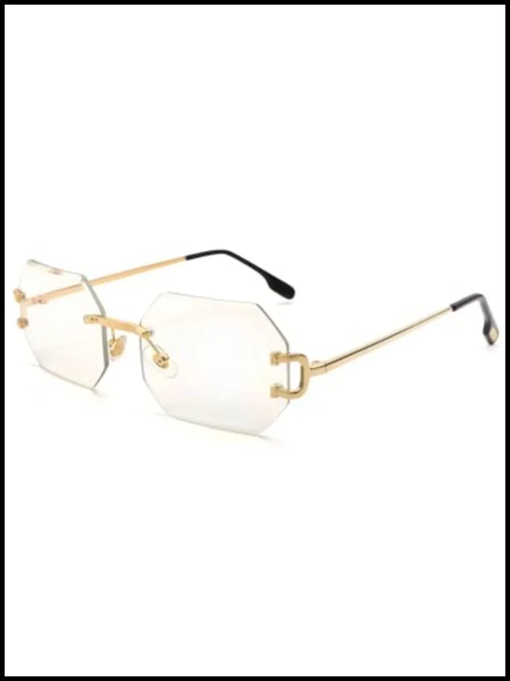 Rimless Octagon Sunglasses UV400 Protection Diamond Cutting Y2K Style